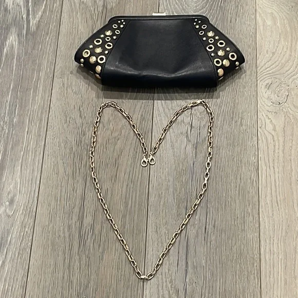 Excellent Condition WHBM Clutch/Shoulder Black Grommet Studded Bag - Picture 3 of 10